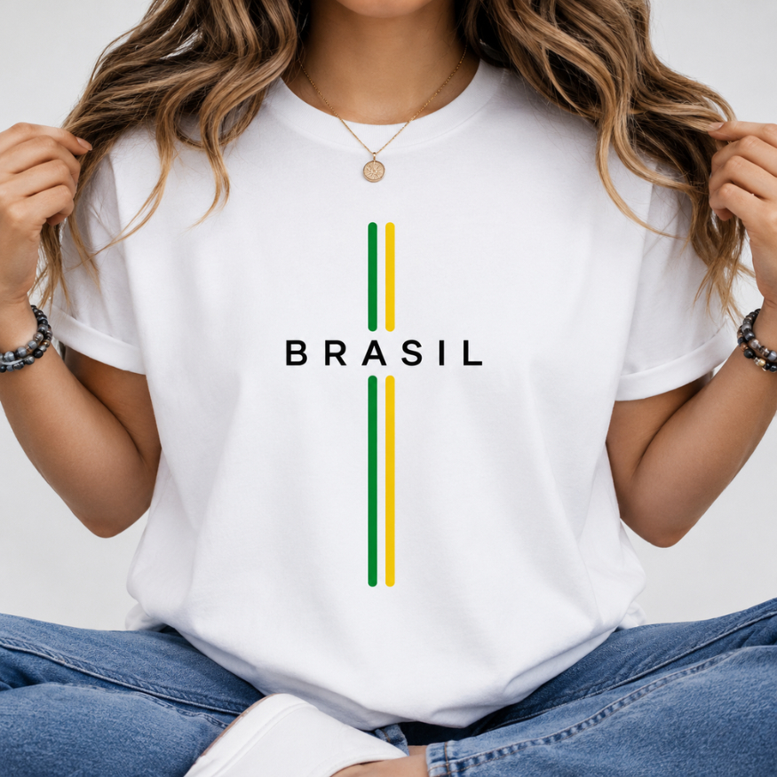 Camiseta Feminina Brasil Torcedor Look Para Jogo Estiloso Básico Blusa Algodão Premium Copa do Mundo