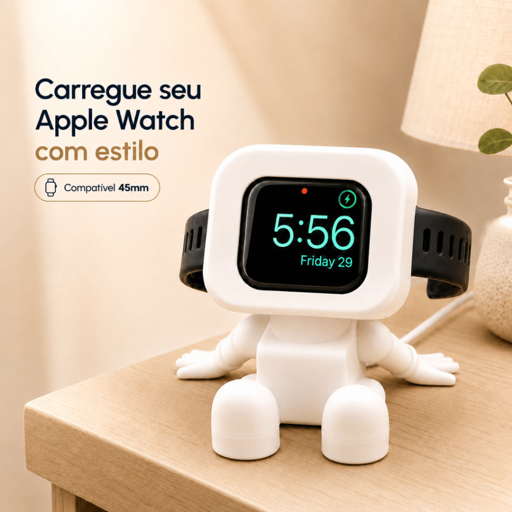 Dock Suporte Apple Watch 45mm Mini Robô Carregador Magnético de Mesa