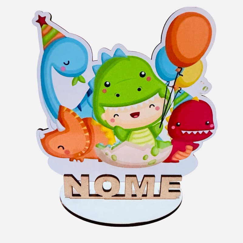 Kit 06-10-15 ou 20 Display Centro de Mesa Dino Baby Cute Colorido Adesivado Lembrancinha Personalizado Com Nome Mdf