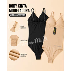 Body Cinta Premium Modelador Alta Compressão Bojo Removível Redutor Medidas Cintura com Regulagem