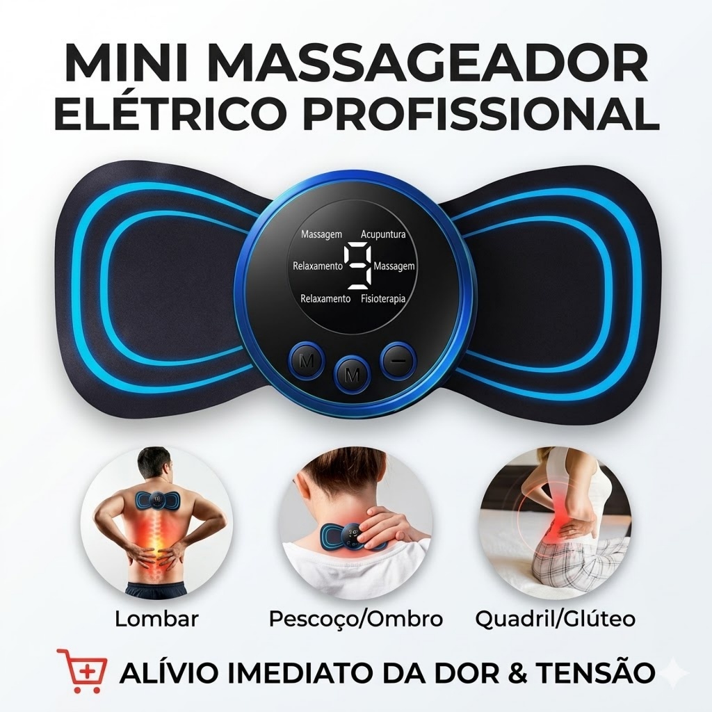 Massageador Elétrico Borboleta Adesivo EMS Recarregável Alívio Dores Musculares Corpo Pescoço Costas
