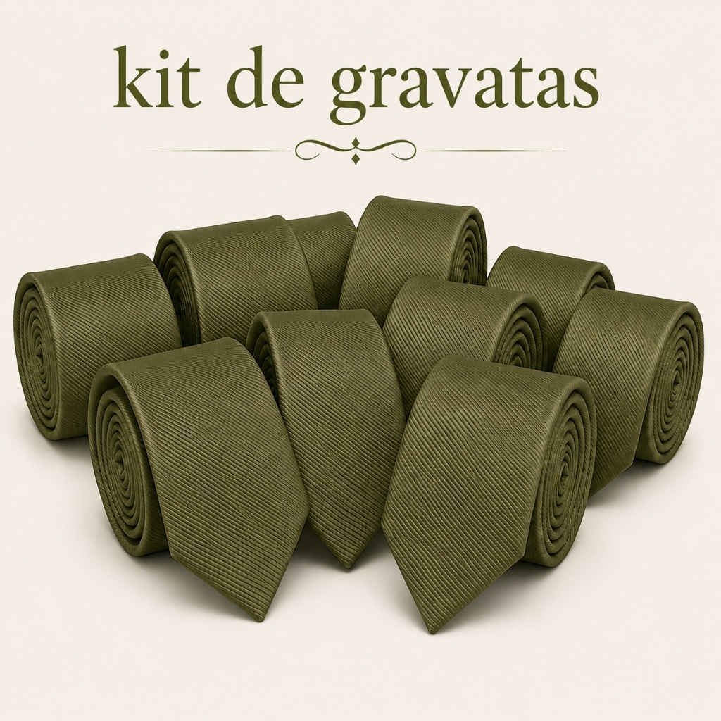 KIT De Gravatas Masc Slim Verde Oliva Escuro Padrinho Premium