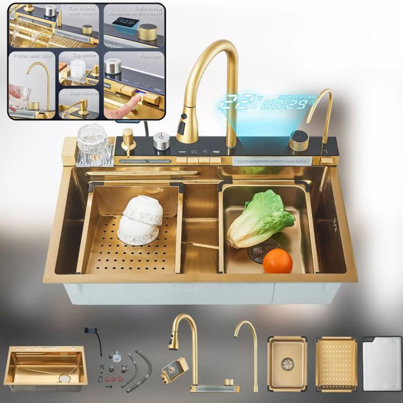 Cuba Para Pia Cozinha Gourmet Com Torneira Flexível 360 graus giratória 75 x 45 CM Inox 304 ouro