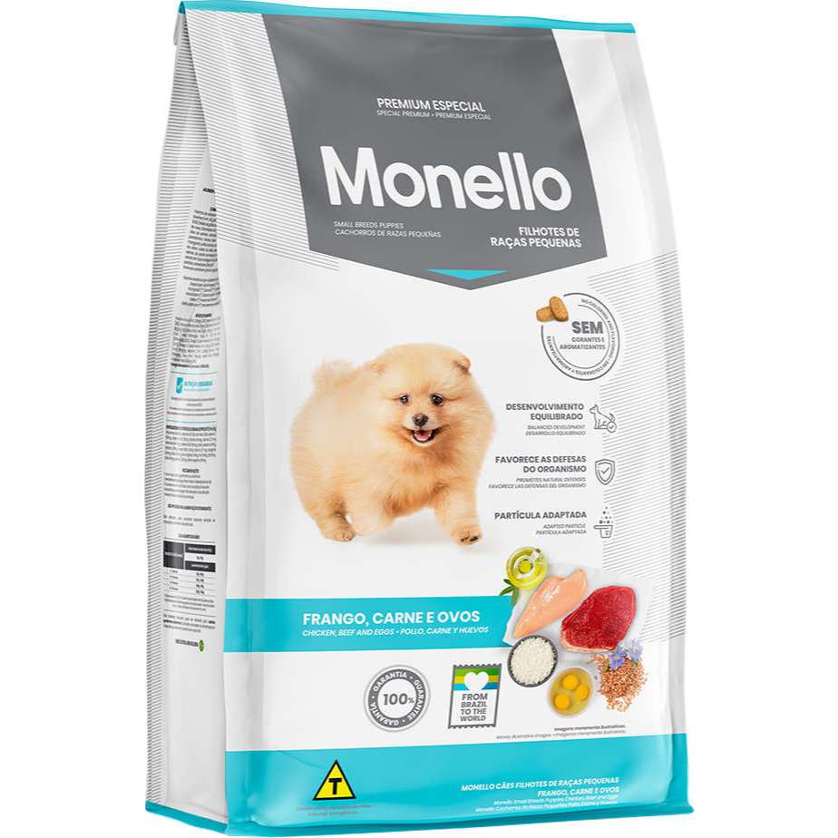 Ração Monello Frango, Carne e Ovos Filhotes Raças mini e Pequenas 10,1 kg