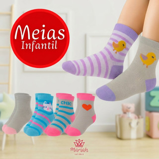 Kit 12 ou 6 Pares Meia Infantil Cano Longo Feminina Sortida