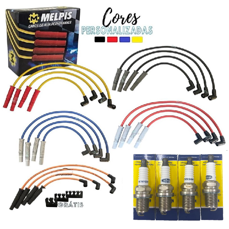 Cabo De Vela 10mm + 4 Velas Magneti Marelli Gol G5 1.0 1.6 8v Ano 2009 a 2013 129 10MM + K7RTCMM