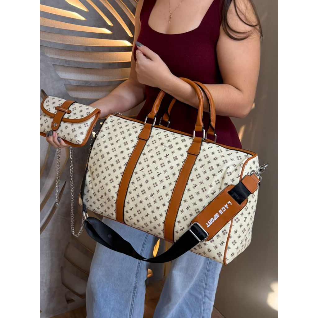 Mala de Mão a Bordo Lace Lore Com Mini Necessarie Estampa Luxuosa Alça Transversal Confortável