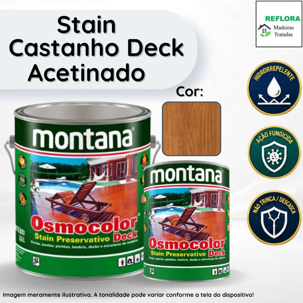 Osmocolor Stain Castanho UV Deck Acetinado 900ml e 3,6L Montana Proteção para Deck de Madeira