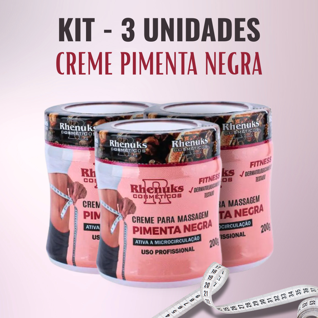 3 UND Creme para Massagem Pimenta Negra Rhenuks 200g - Ativa a Microcirculação