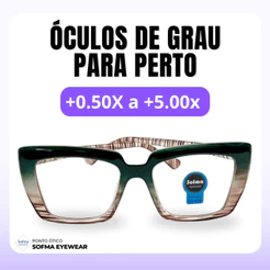 -Óculos Quadrado Marília Grau +0,50 a +5,00 Feminino Leitura Hipermetropia Azul Leopardo