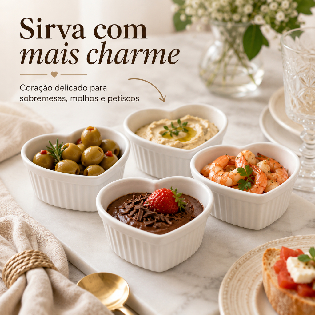 Cumbuca de Coração Branca para Sobremesas Petiscos e Molhos