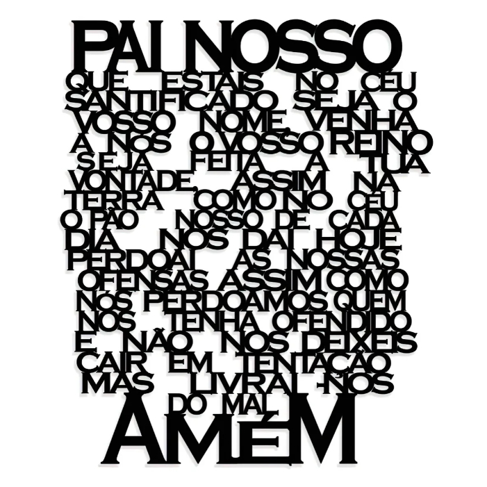 Quadro Decorativo Oração Pai Nosso Em Relevo MDF Preto Decoração de Parede Religioso Apliques
