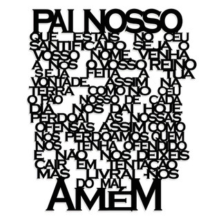 Quadro Decorativo Oração Pai Nosso Em Relevo MDF Preto Decoração de Parede Religioso Apliques