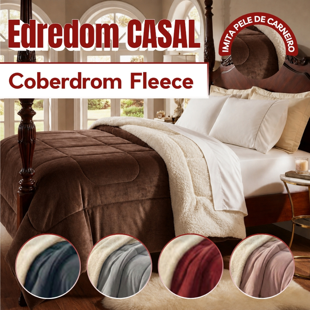 Edredom Coberdrom Casal Queen Dupla Face Em Fleece Com Sherpa Toque Macio e Quente
