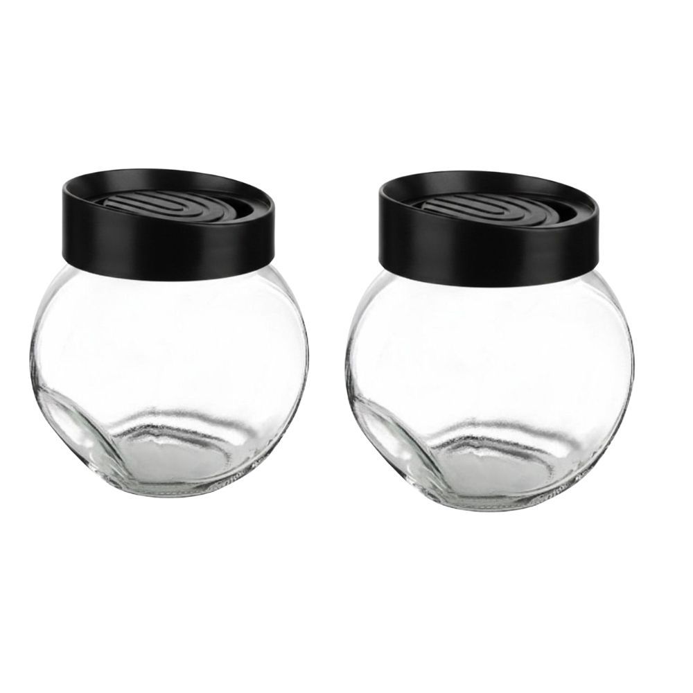 Kit 2 Pote Baleiro e Mantimentos de Vidro com Tampa Preta 750ML Casambiente KC-511