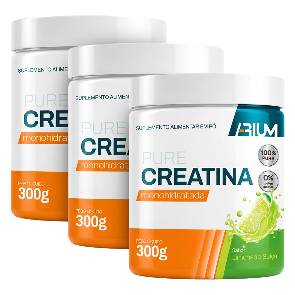 Kit 03 Creatina Suplemento Monohidratada em Pó Sabor Limão Arium 300g
