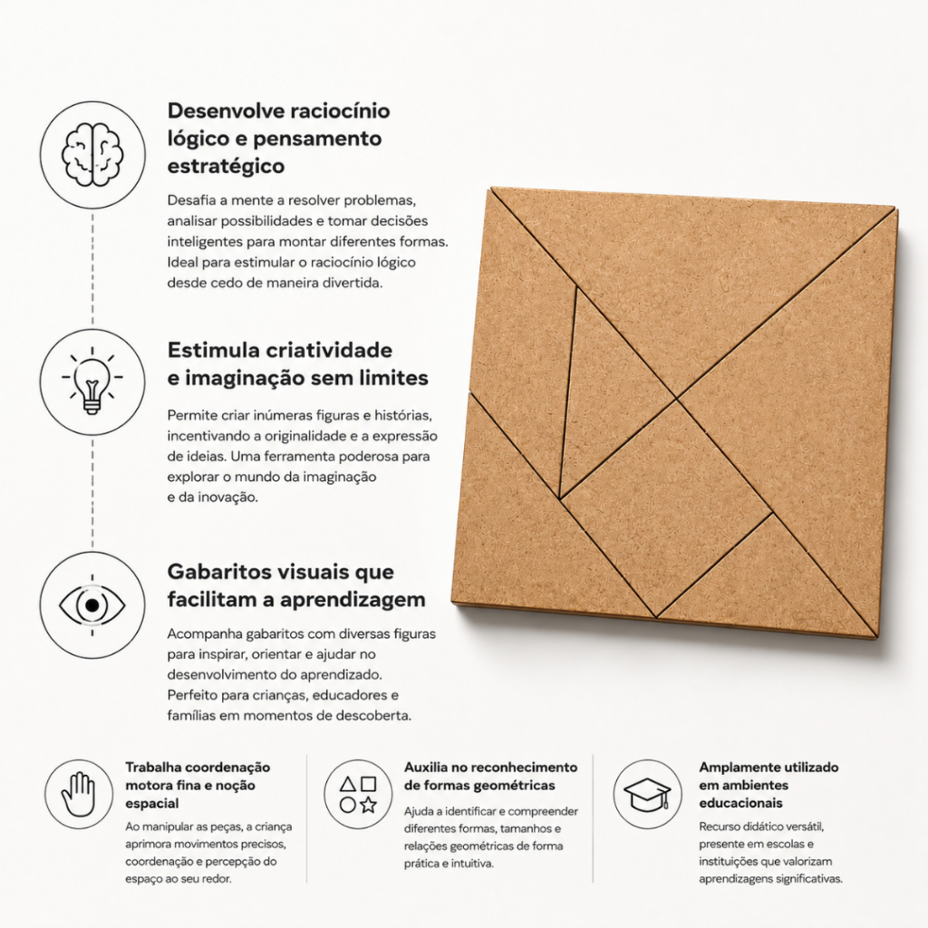 Kit 20 Tangram Educativo MDF Cru Brinquedo Infantil Pedagógico Lembrancinhas Escola Criança — imagem 2 de 2