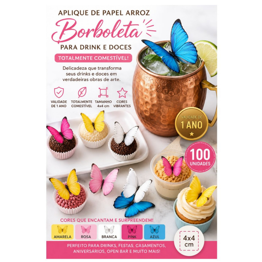 Papel de arroz  para drink borboleta casamento festas em  geral
