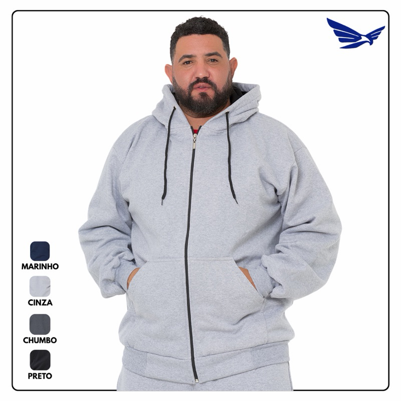 BLUSA MOLETOM PLUZ SIZE  COM ZIPER E CAPUZ BLUZA DE FRIO INVERNO LIZO CASACO