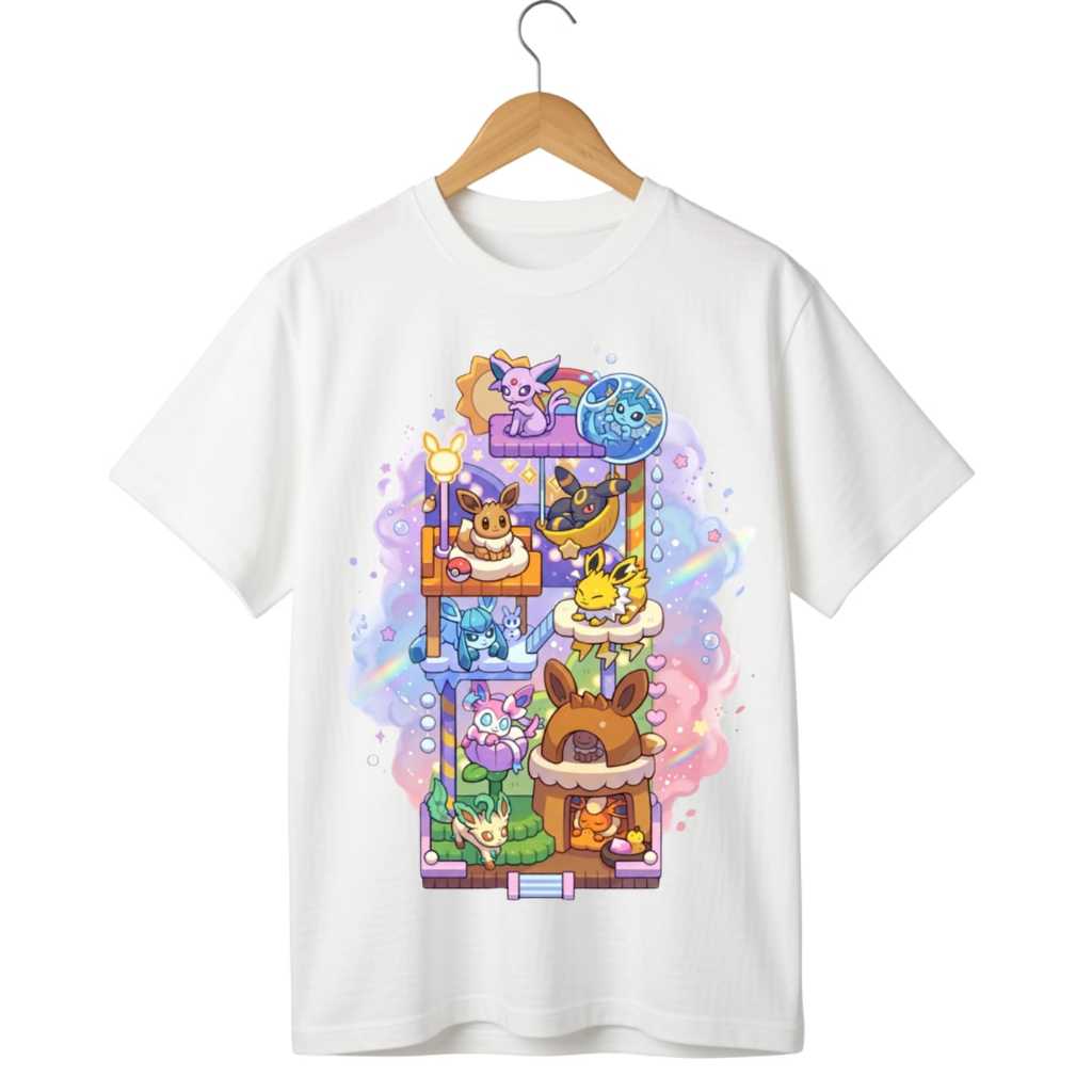 Camiseta Unissex Evoluções da Eevee Pokémon Eeveelutions Umbreon Sylveon Espeon Premium
