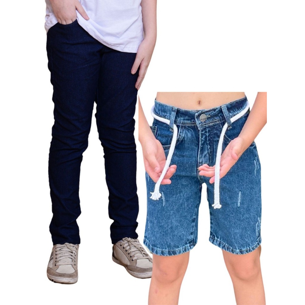 Combo Para Inverno Calça, Short Jeans Skinny Masculina Infantil 8 AO 16 Anos Com Lycra super promoção