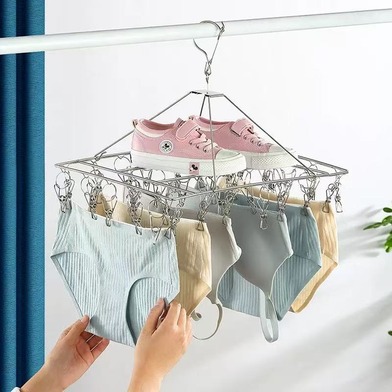 28*36cm Varal Secador em Aço Inox 304 com 40 Prendedores, Varal Multiclipes para Meia, Lingerie e Roupas Pequenas