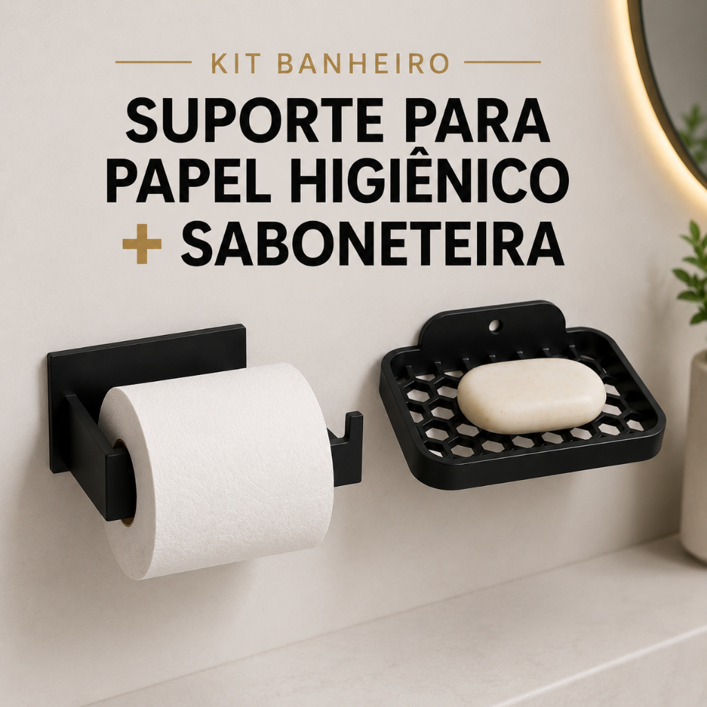 Kit Acessórios Para Banheiro Saboneteira + Suporte papel higiênico