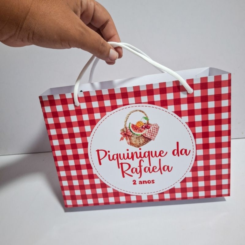 Sacolinha Personalizada Piquenique Picnic Lembrancinha Festa Infantil Sacola Com Alça Aniversário Menina - Semi-Montado