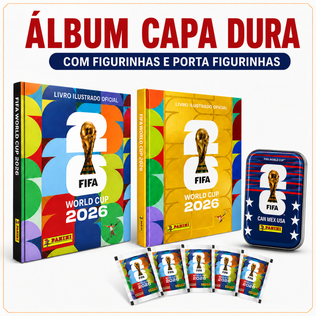 Kit Álbum Capa Dura Copa do Mundo 2026 Fifa World Cup Colecionável + Figurinhas + Porta Figurinhas