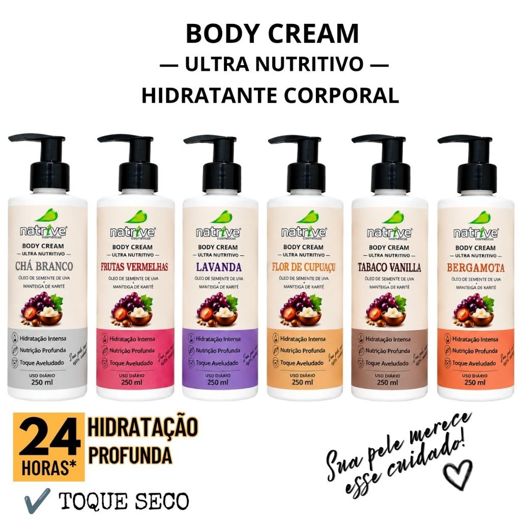 KIT  3 UNIDADES BODY CREAM  HIDRATANTE CORPORAL 250ml Ultra Nutritivo TOQUE SECO NATRIVE