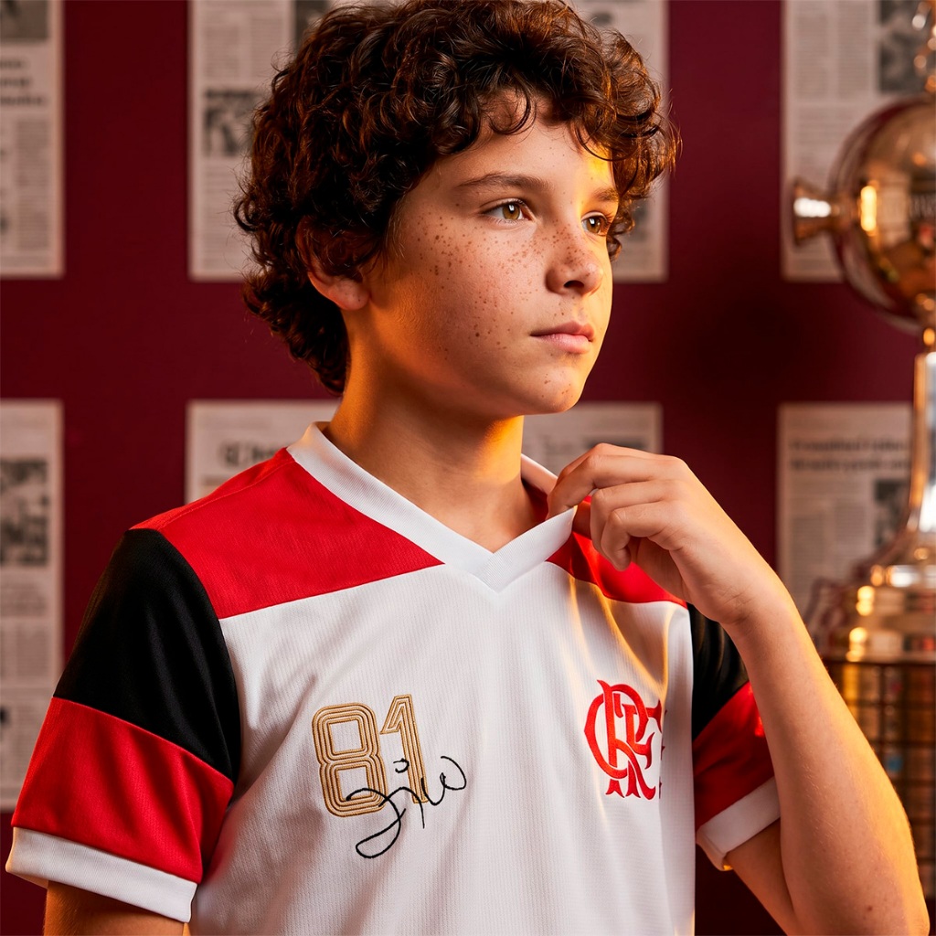 Camisa Flamengo Retrô Zico nº10 Mundial 1981 Dry Infantil Juvenil Branca Oficial