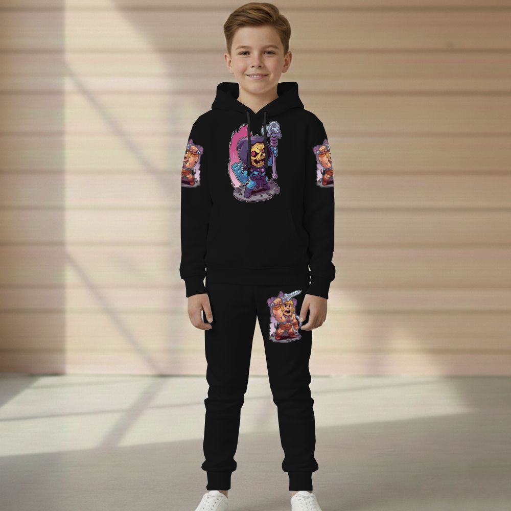 Conjunto Moletom He-Man Caveira Infantil Blusa Canguru e Calça Flanelado Do Tamanho 2 ao 16