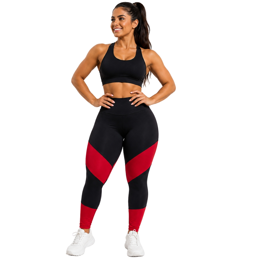 Kit 2 Calça Bicolor Compressão Legging Fitness Conforto Sem Transparência Feminina Cós Alto Academia