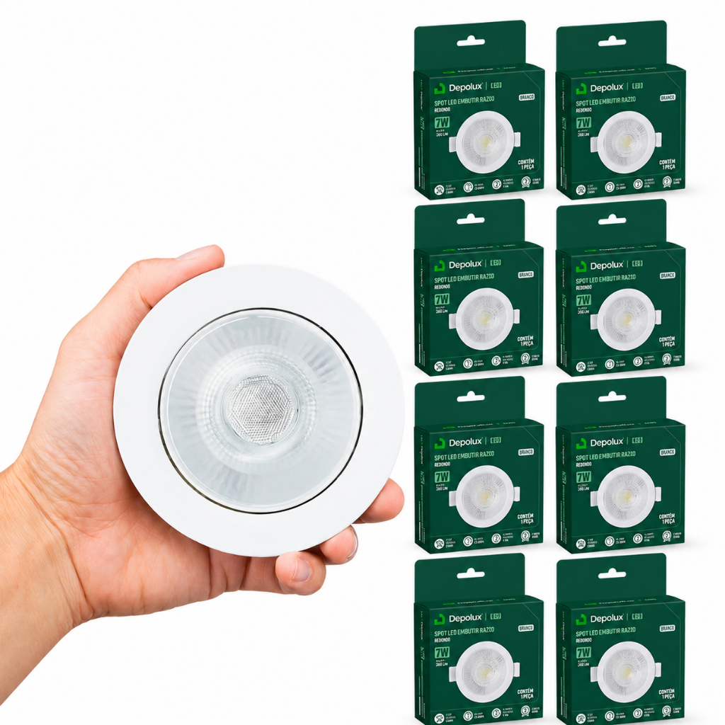 Kit 10 Spot Led 7w Par20 Branco Bivolt Embutir Teto Redondo Direcionável