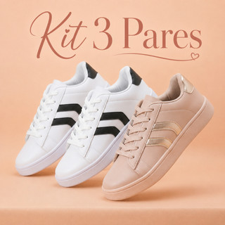 Kit 3 Pares Tênis Feminino Casual Delicado Macio Conforto Absoluto Dia A Dia