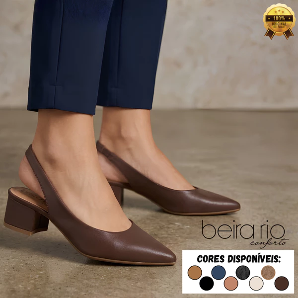 Scarpin Slingback Feminino Beira Rio Salto Baixo Bico Fino Confortável Elegante Casual Original