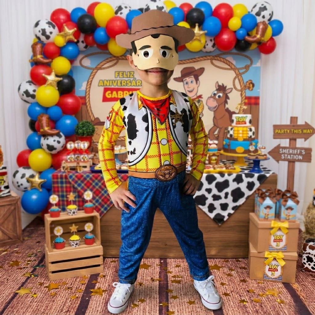Roupa Infantil Woody Longo Com Mascara De E.V.A + Enchimento