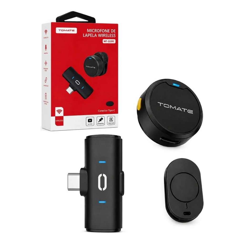 Microfone Lapela Wireless Tomate Mt-2220c Tipo-c