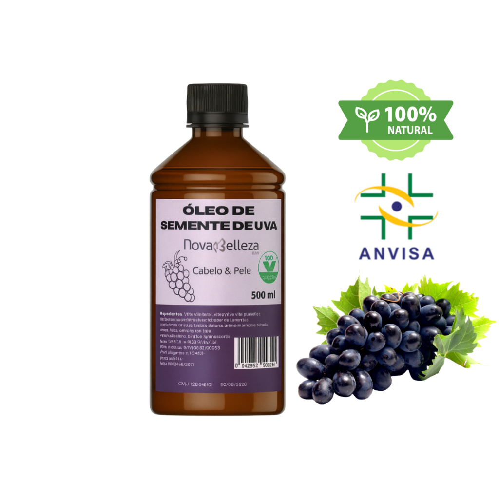 Óleo Vegetal de Semente de Uva para Umectação Capilar 100% Puro Prensado a Frio 500ml .