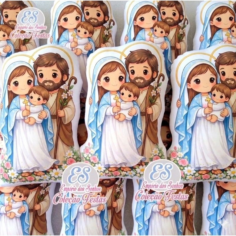 almofada Sagrado família 20cm personalizadas para lembrancinha de aniversário festa batizado crisma
