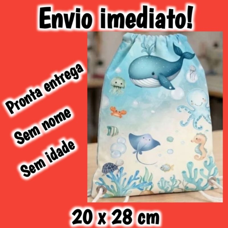 Mochilinha Temática Bolsa pra Doces Lembrancinha Sacochila Fundo do Mar Menina e Menino 20 x 28 cm