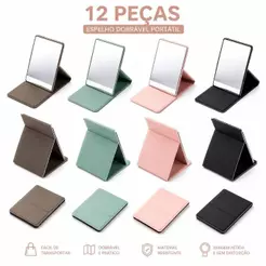 KIT12 Espelho de Maquiagem Dobrável Portátil de Mão e Mesa