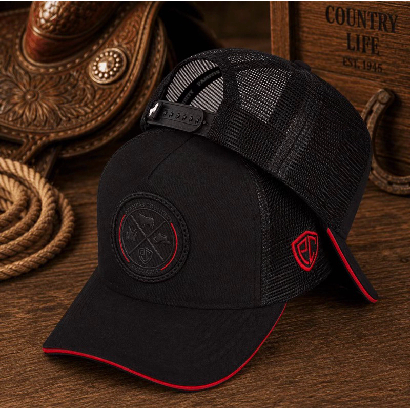 Boné Texas Americano Masculino Country Peão Telinha Aba Curva Ajustavel Traseiro Redinha Premium