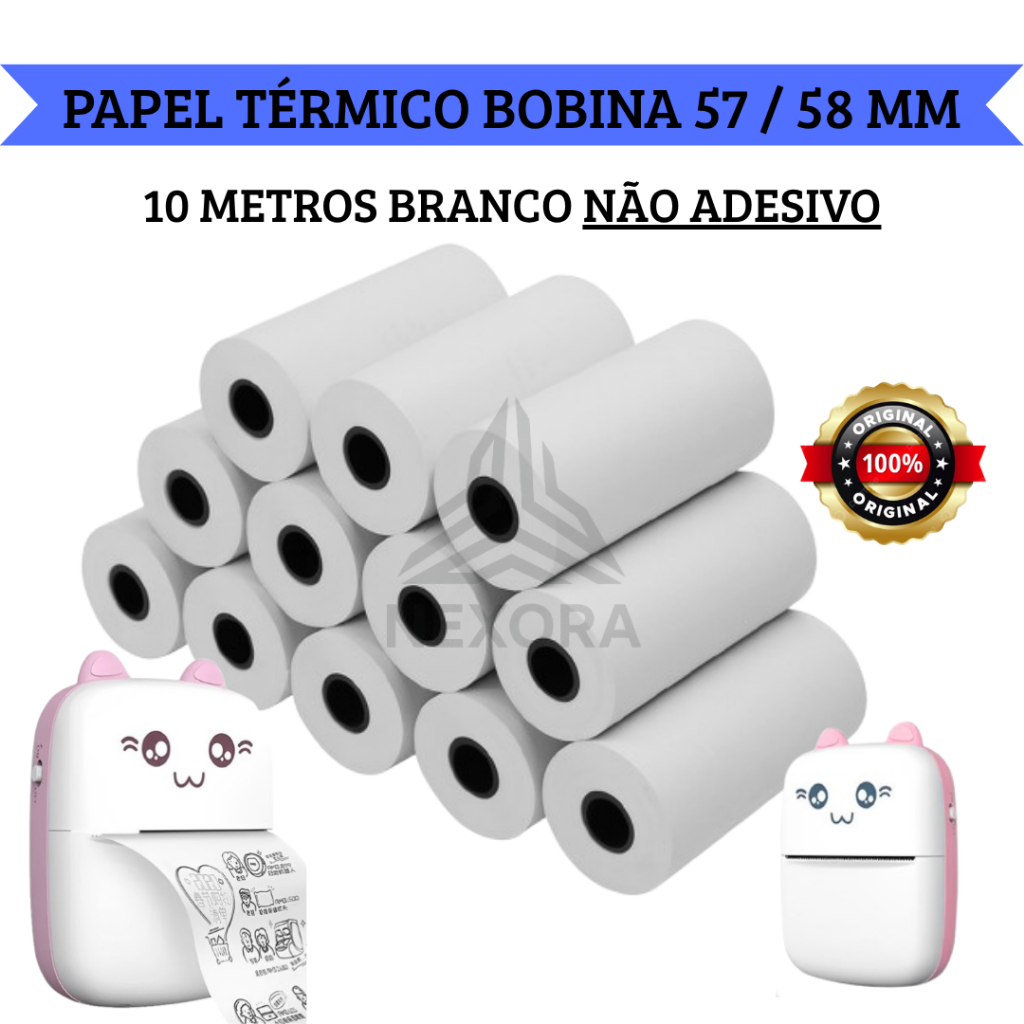 Kit Bobina Branca Rolo Etiqueta Térmica Não Adesiva 57mm Colorida Mini Impressora Portátil | Envio Imediato