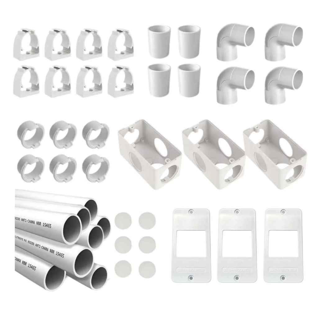 Kit Instalação Elétrica Aparente - sobrepor - industrial   3/4" Maxxbox 36 Peças com Placas 2 Teclas