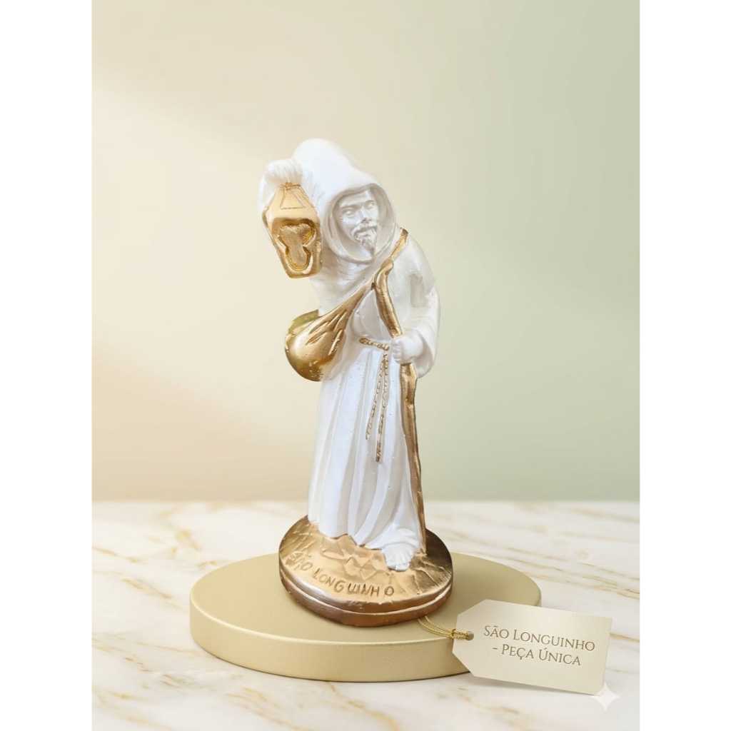 Imagem são longuinho 17 cm gesso pintura pérola e dourado decoração religiosa arte sacra presente de fé