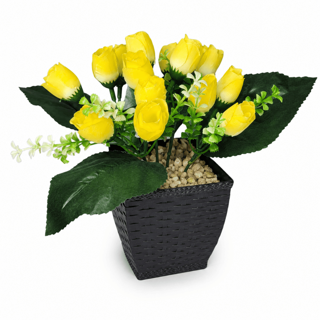 Rosas Artificiais Amarelas 18 cm Arranjo Decorativo Para Sala Quarto Escritório Mesa E Presente Lar
