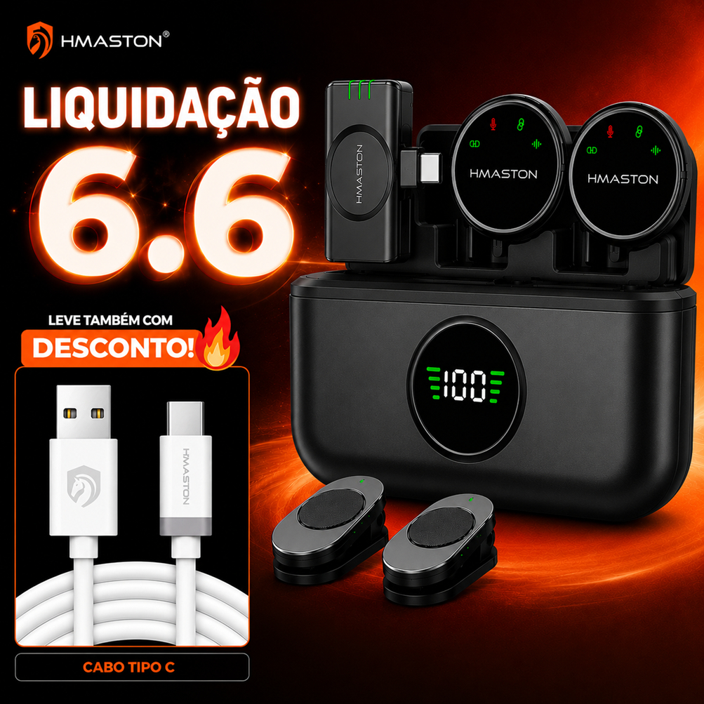 Microfone de Lapela Sem Fio H’Maston MK18/MK19 Magnético Profissional com Redução de Ruído para Celular iPhone Android