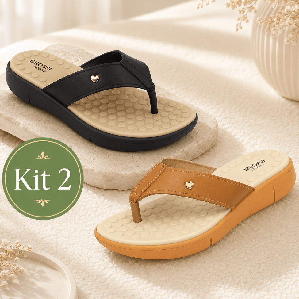 Kit 2 Pares Chinelo Ortopédico Feminino Anatômico Plataforma Confortável Massageador