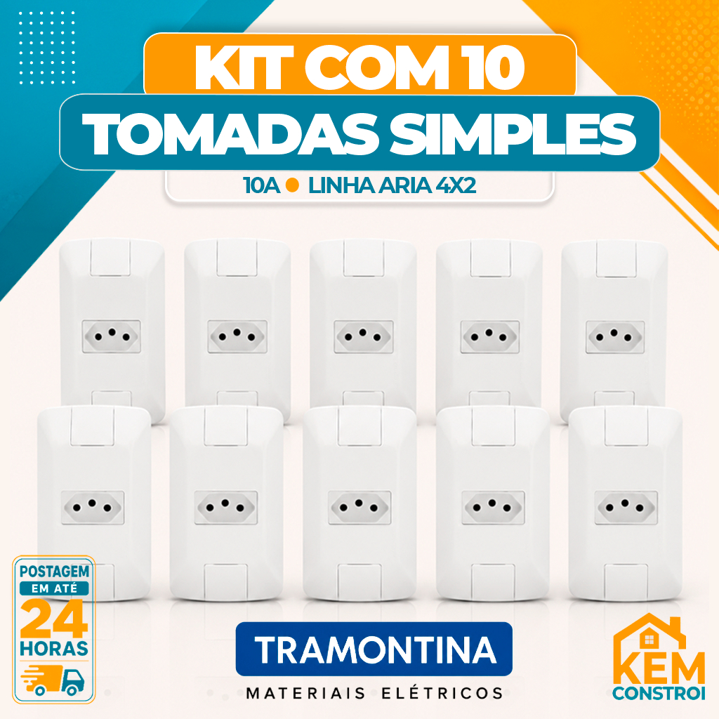 Kit 10 Tomada Simples 10A 4x2 Linha Aria Tramontina Tomada 10 Amperes